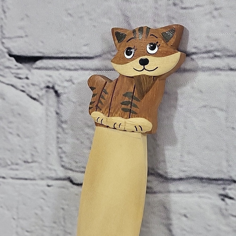 Bobcat Cub Tiger‎ Kitty Wildcat Carved Wooden Letter Opener Handpainted Rustic